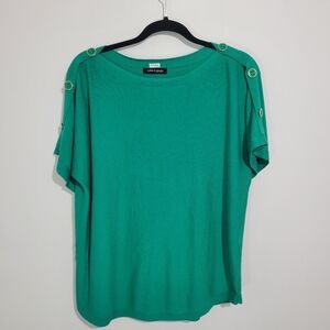 CABLE & GAUGE WOMEN'S SHORT SLEEVE BUTTON ACCENT SHOULDERS SWEATER